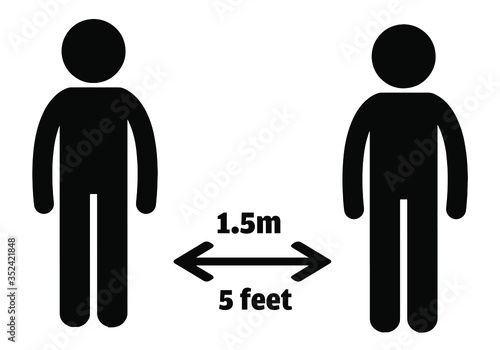 Social Distance Pictogram. Maintain 1.5 meters or 5 feet from anyone you don't live with vector illustration.
