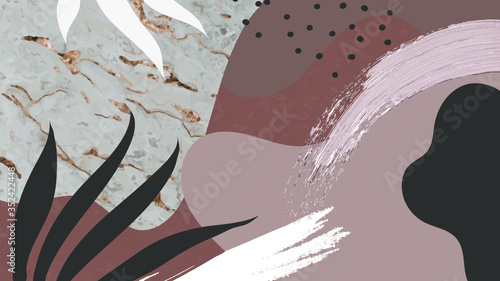 Brownish botanical Memphis pattern background vector