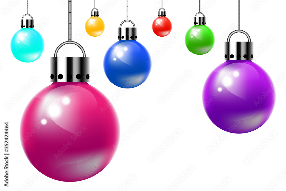 A variety of colorful Christmas sphere balls are used to decorate with sparkling fir trees and gifts at fun parties or festivals that smile and happiness.