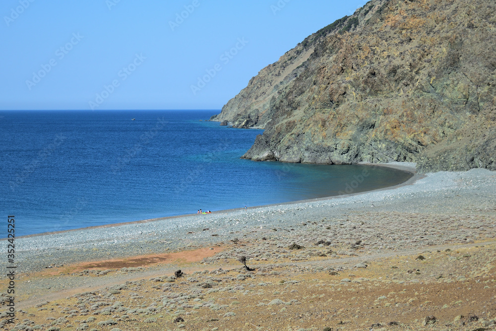rocky coast of the sea - wild and beauty Kipos beach in Samothrace island, Samothraki, Greece, Aegean sea