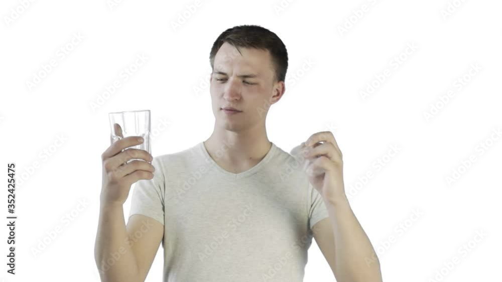 Young Man Activist Activist With plastic and glass cups on white background