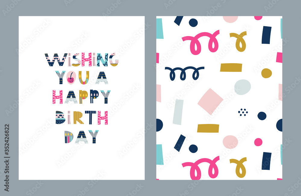 Happy Birthday greeting card set. Vector Illustration, poster, card, postcard.. Happy Birthday greeting card set. Vector Illustration, poster, card, postcard..