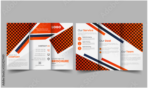Template triple folding brochure printing and advertising. Design flyers Red and Black colors, with round elements .Brochure design, brochure template, creative triple-fold, trend brochure