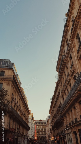 One point perspective of a street in Paris