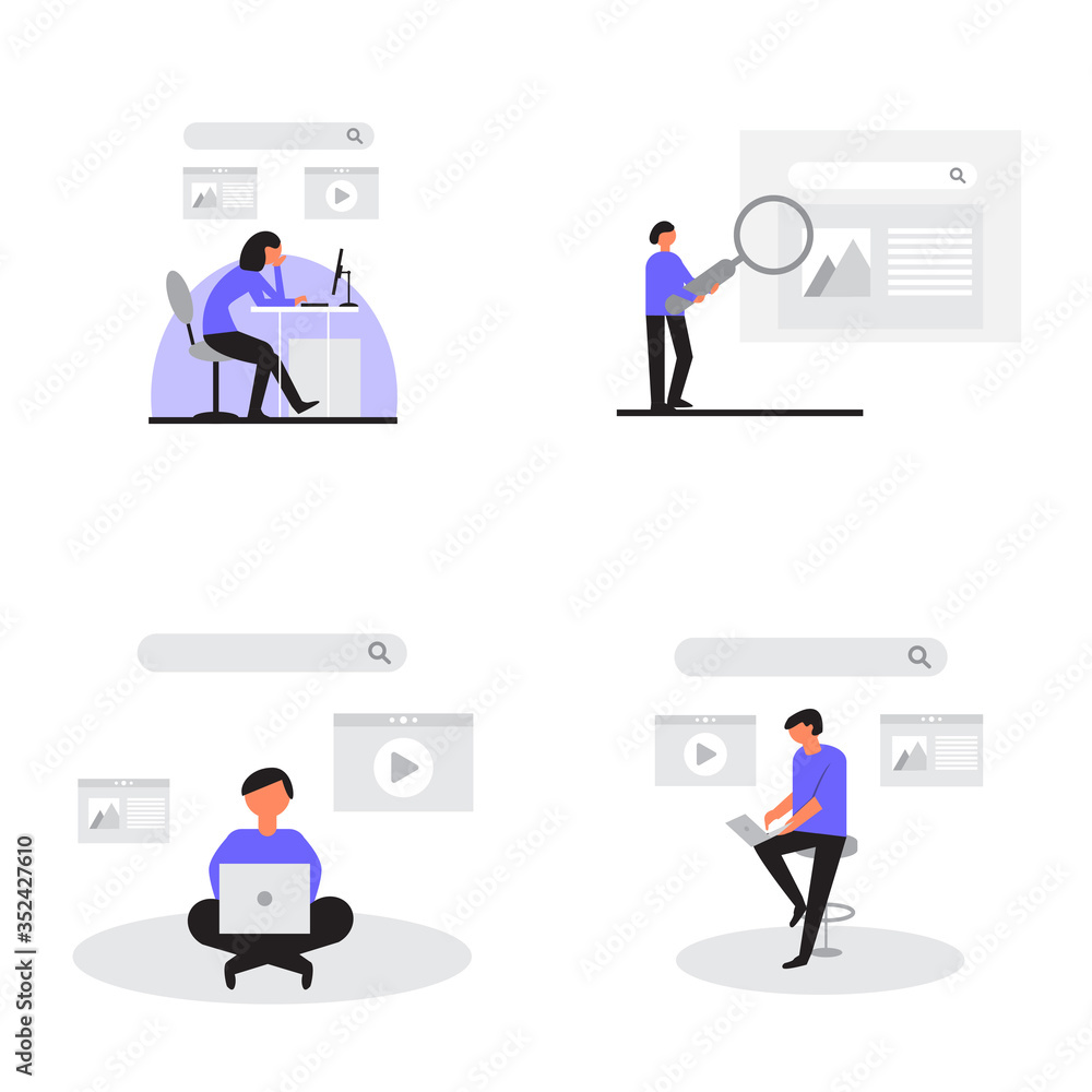 Bundle of Flat design website banner of web search, SEO, ranking sites, rating. Modern vector illustration for web design, print material, banners, leaflets, landing pages, social media content. Bundle of Flat design website banner of web search, SEO, ranking sites, rating. Modern vector illustration for web design, print material, banners, leaflets, landing pages, social media content.