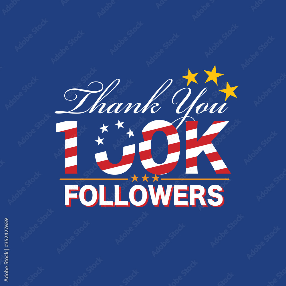 100k Followers Template for Celebrating in Online Social Media Networks Vector Illustration.