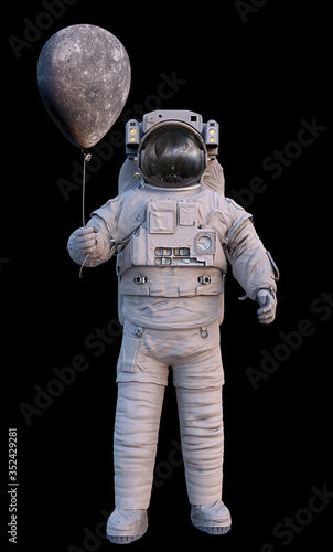 Fototapeta Naklejka Na Ścianę i Meble -  astronaut with planet Mercury balloon isolated on black background 