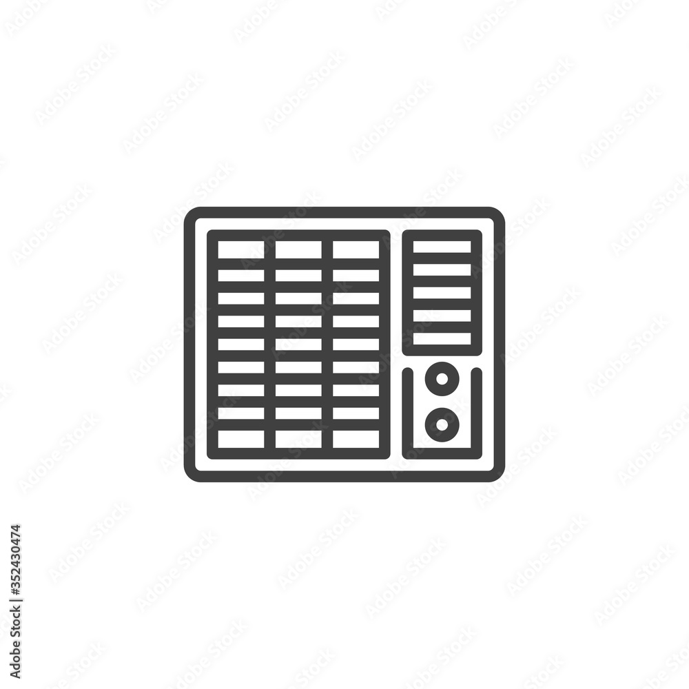 Window air conditioner line icon. linear style sign for mobile concept and web design. Window Unit AC outline vector icon. Symbol, logo illustration. Vector graphics Window air conditioner line icon. linear style sign for mobile concept and web design. Window Unit AC outline vector icon. Symbol, logo illustration. Vector graphics