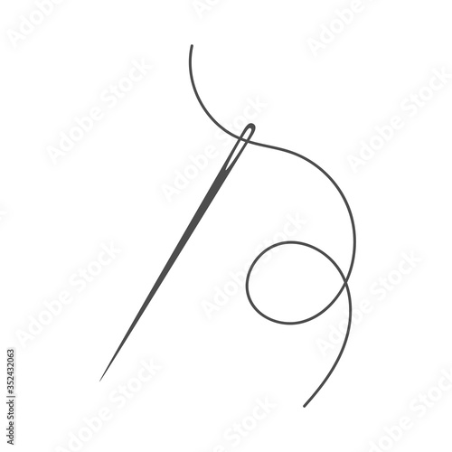 Needle and thread silhouette icon vector illustration. Tailor logo with needle symbol and curvy thread isolated on white background. Handmade craft symbol, tailor equipment, needlework skill