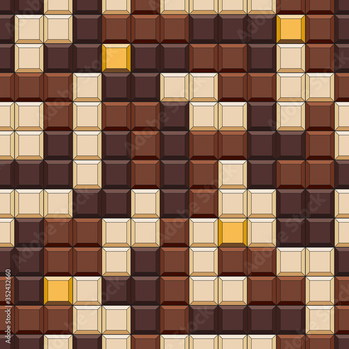 Seamless pattern with tetris made of chocolate cubes, sweets. Colored vector background.