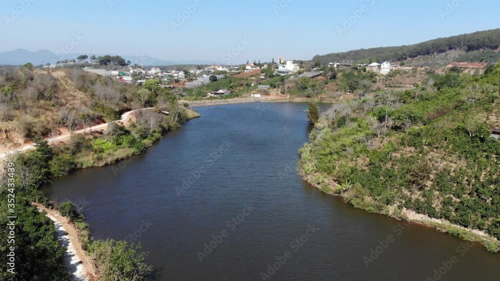 Aerial view of Xuan Son lake near Cau Dat Tea Hill in Dalat, Lam Dong, Vietnam. Aerial view of Xuan Son lake near Cau Dat Tea Hill in Dalat, Lam Dong, Vietnam.