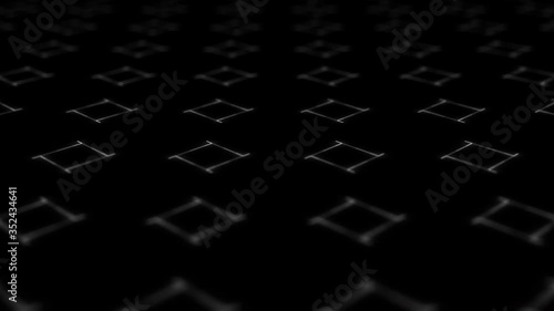 Dynamic animated background with geometric patterns of white lines on a black background. Looped animation.