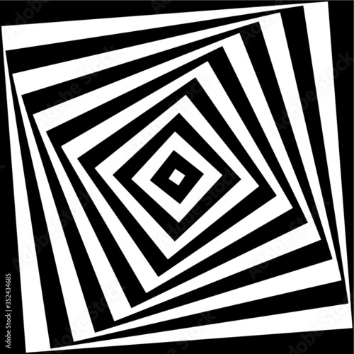 Abstract black and white background. Geometric pattern with visual distortion effect. Illusion of rotation. Op art