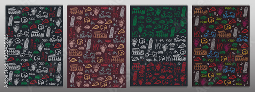 Set of Doodle hand drawn backgrounds. Travel to Italy. Vector illustration.