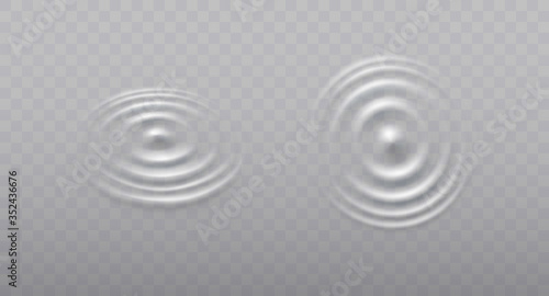 Ripple, splash water waves surface from drop isolated on transparent background. White sound impact effect top view. Vector circle water, liquid shampoo or gel swirl round texture template