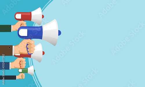 People hold megaphones in their hands. Vector illustration