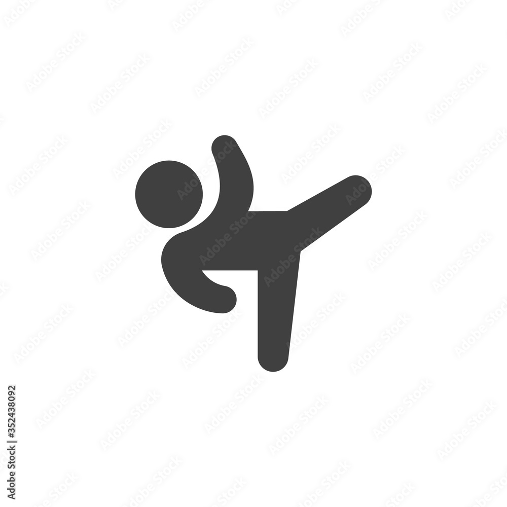 Karate kick vector icon. filled flat sign for mobile concept and web design. Karate man training glyph icon. Symbol, logo illustration. Vector graphics Karate kick vector icon. filled flat sign for mobile concept and web design. Karate man training glyph icon. Symbol, logo illustration. Vector graphics