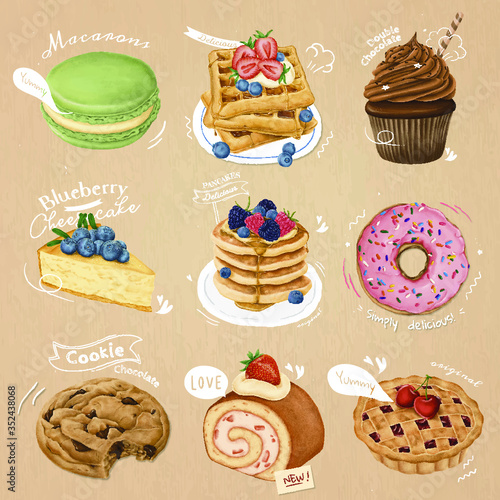 Hand drawn dessert collection vector