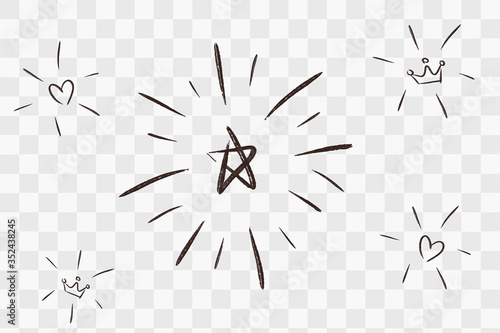starburst hand drawn. black ink and white star sketchy doodle with transparent background vector illustration