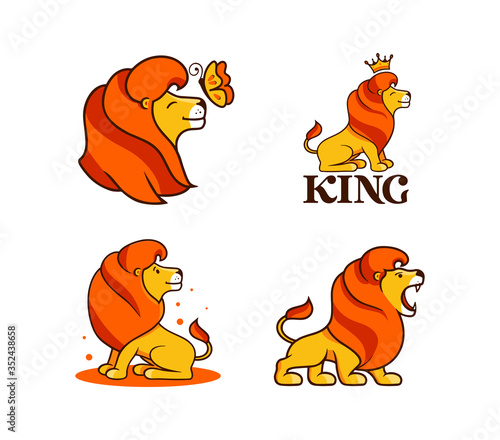 The lion king  logos set. Collection cartoon characters  logotypes  badges  stickers  emblems on white background isolated