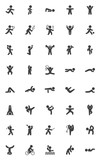 Sport exercises vector icons set, modern solid symbol collection, Yoga poses filled style pictogram pack. Signs, logo illustration. Set includes icons as rhythmic gymnastics, tennis, stretching, asana
