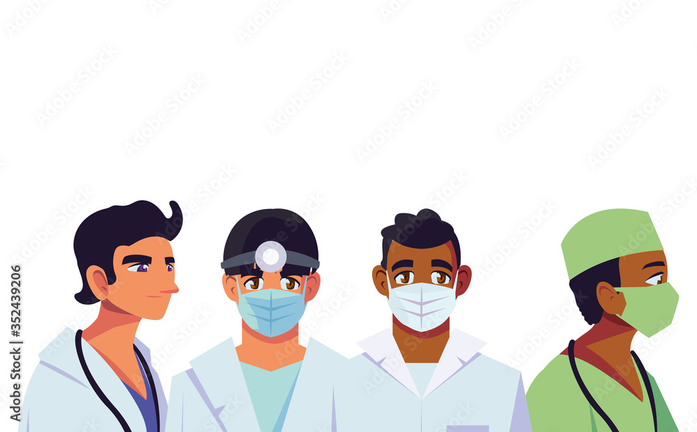 Men doctors with uniforms and masks vector design Men doctors with uniforms and masks vector design