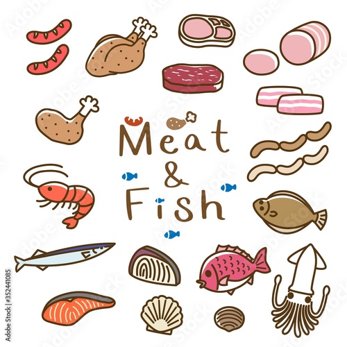 お肉＆お魚 アイコンセット（カラーver）