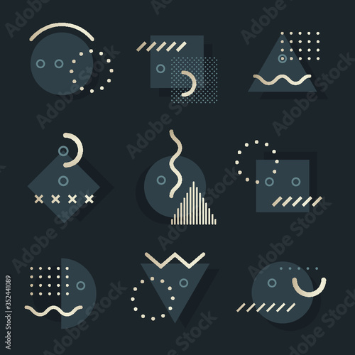 Dark tone Memphis design resource pack vector