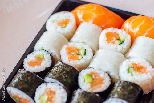 Sushi maki and nigiri on th...