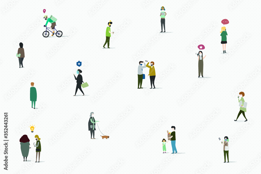 Physical distancing in public area social template vector