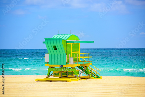 Lifeguard Tower Miami Beach, Florida. Sunny day in Miami beach. © Volodymyr