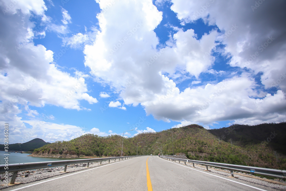 Big Blue sky over the mountain and the road Big Blue sky over the mountain and the road