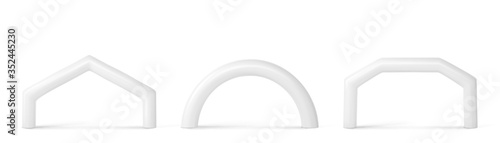 White inflatable arch for sport events, race, marathon, run or triathlon. Vector realistic mock up set of blank balloon tubes different shapes for start and finish display or sponsorship advertising