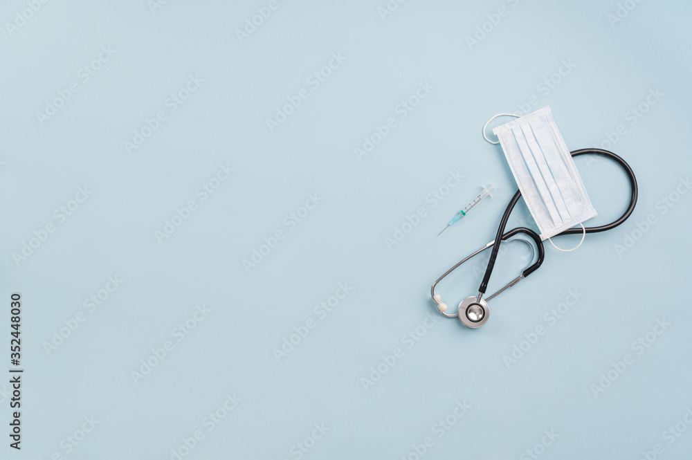 Medical protective mask and stethoscope and syringe Medical protective mask and stethoscope and syringe