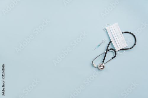 Medical protective mask and stethoscope and syringe