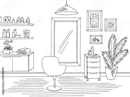 Hair salon graphic black white interior sketch illustration vector