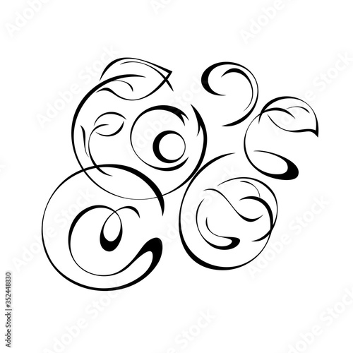 unique decorative element with curls and leaves in black lines on white background