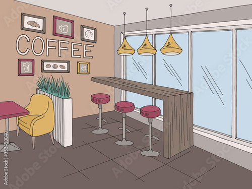 Cafe interior graphic color sketch illustration vector 