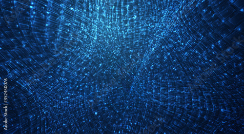 vector blue stream of luminous particles and crystals, virtual data
