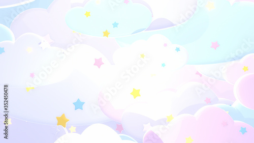 Sweet pastel clouds and stars background. 3d rendering picture.