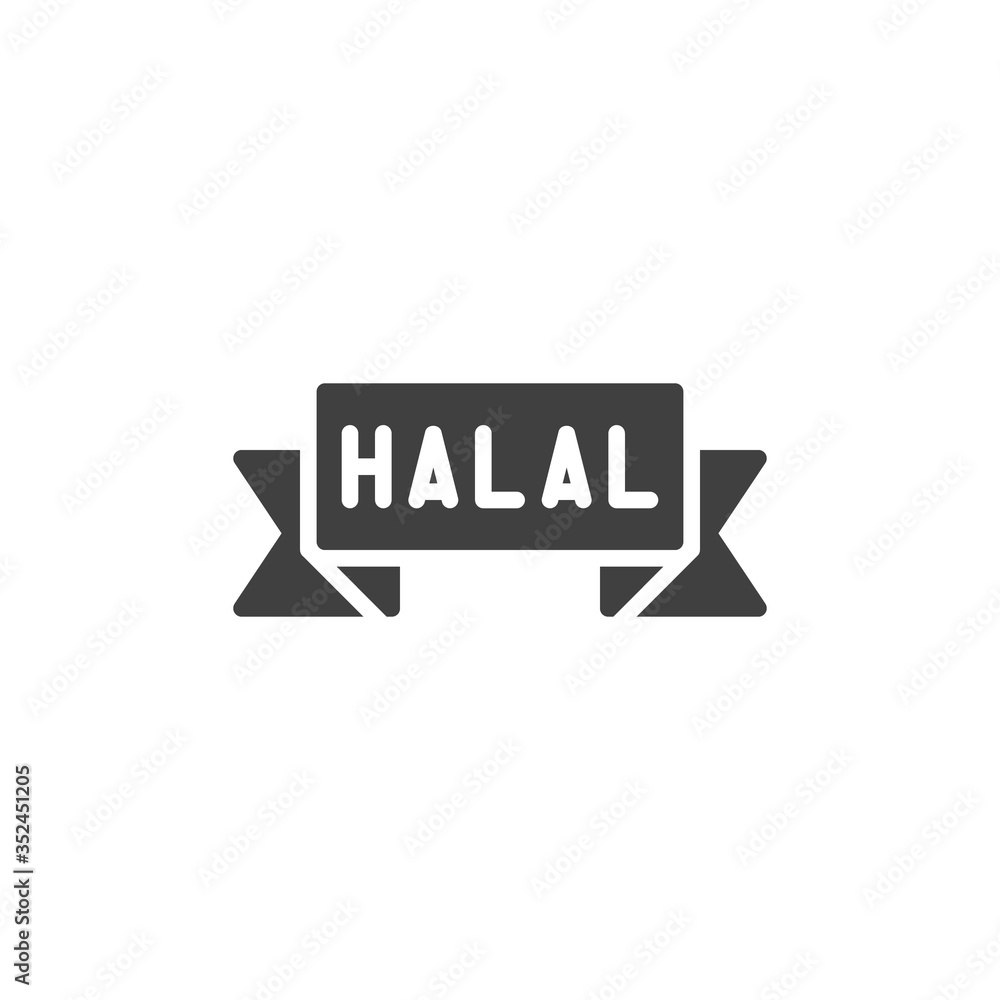 Halal food certified label vector icon. filled flat sign for mobile concept and web design. Muslim halal sticker glyph icon. Symbol, logo illustration. Vector graphics Halal food certified label vector icon. filled flat sign for mobile concept and web design. Muslim halal sticker glyph icon. Symbol, logo illustration. Vector graphics