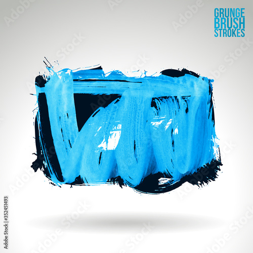 Blue brush stroke and texture. Grunge vector abstract hand - painted element. Underline and border design.