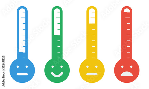 thermometers with emoticon faces, weather forecast icons set