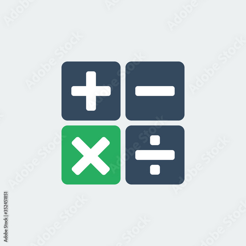 calculator buttons with green multiplication symbol, vector flat gray icon