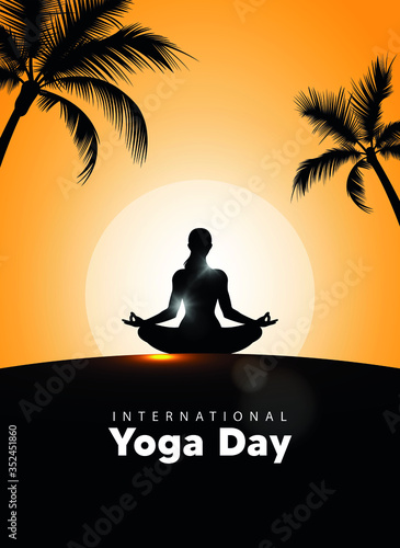 International Yoga Day vector illustration, sunrise background. Yoga Day on 21st June.