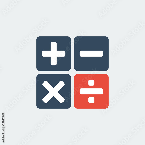 calculator buttons with red division symbol, vector flat gray icon