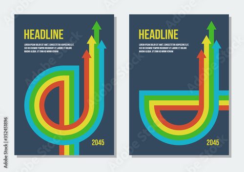 dark gray covers with red yellow green blue arrows, vector retro styled template