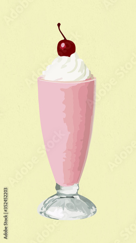 Vectorized Strawberry milkshake sticker design resource