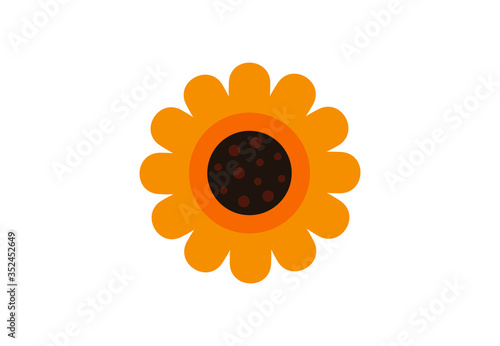 Abstract sunflower logo symbol isolated on white background. Yellow summer flower cartoon style for poster, web design, print, fabric. Flat floral vector illustration