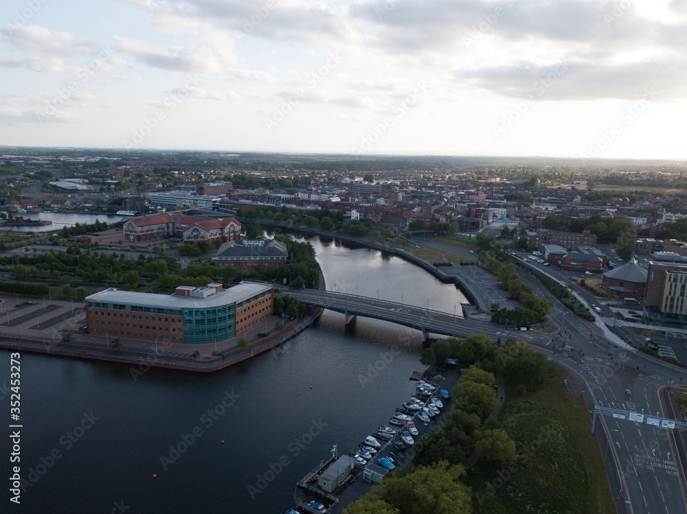 Stockton on Tees drone photos showing the town and the river